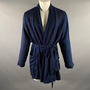 ANN DEMEULEMEESTER Size XS Navy Brown Linen Blend Robe
